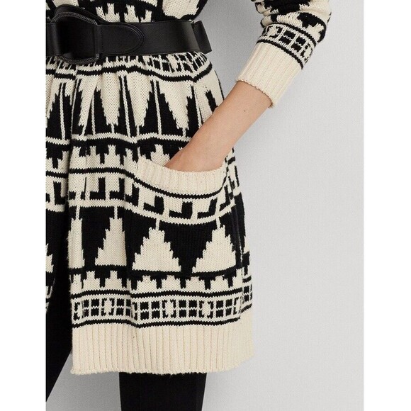 Lauren Ralph Lauren Geo-Motif 100% Cotton Shawl Collar Women’s Cardigan XXL Boho - Picture 4 of 16